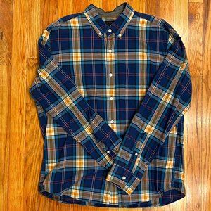 J Crew Long Sleeve Button Down Shirt Tartan Plaid Blue Slim Size Large
